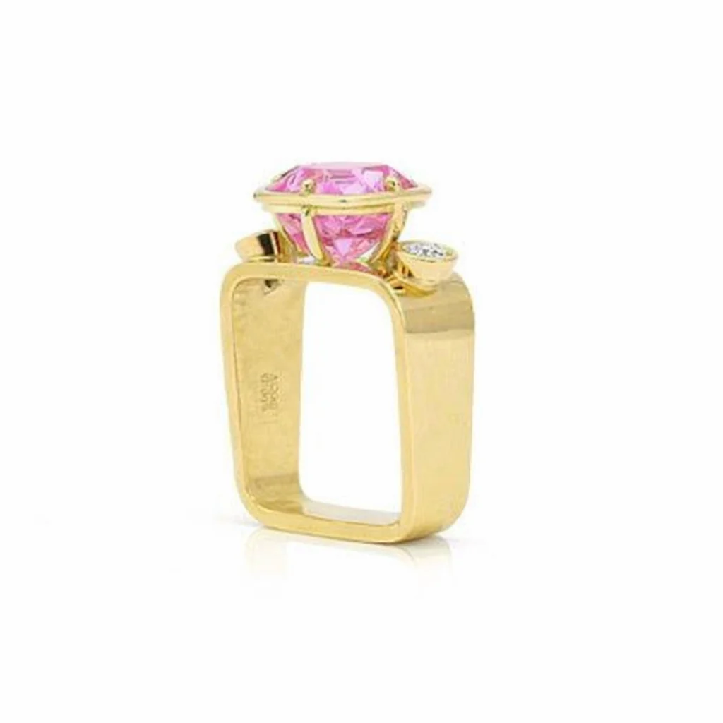 Pink Tourmaline and Diamonds Square Ring - Image 2