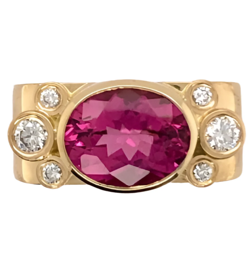 Pink Tourmaline with Diamonds Square Ring - Image 3