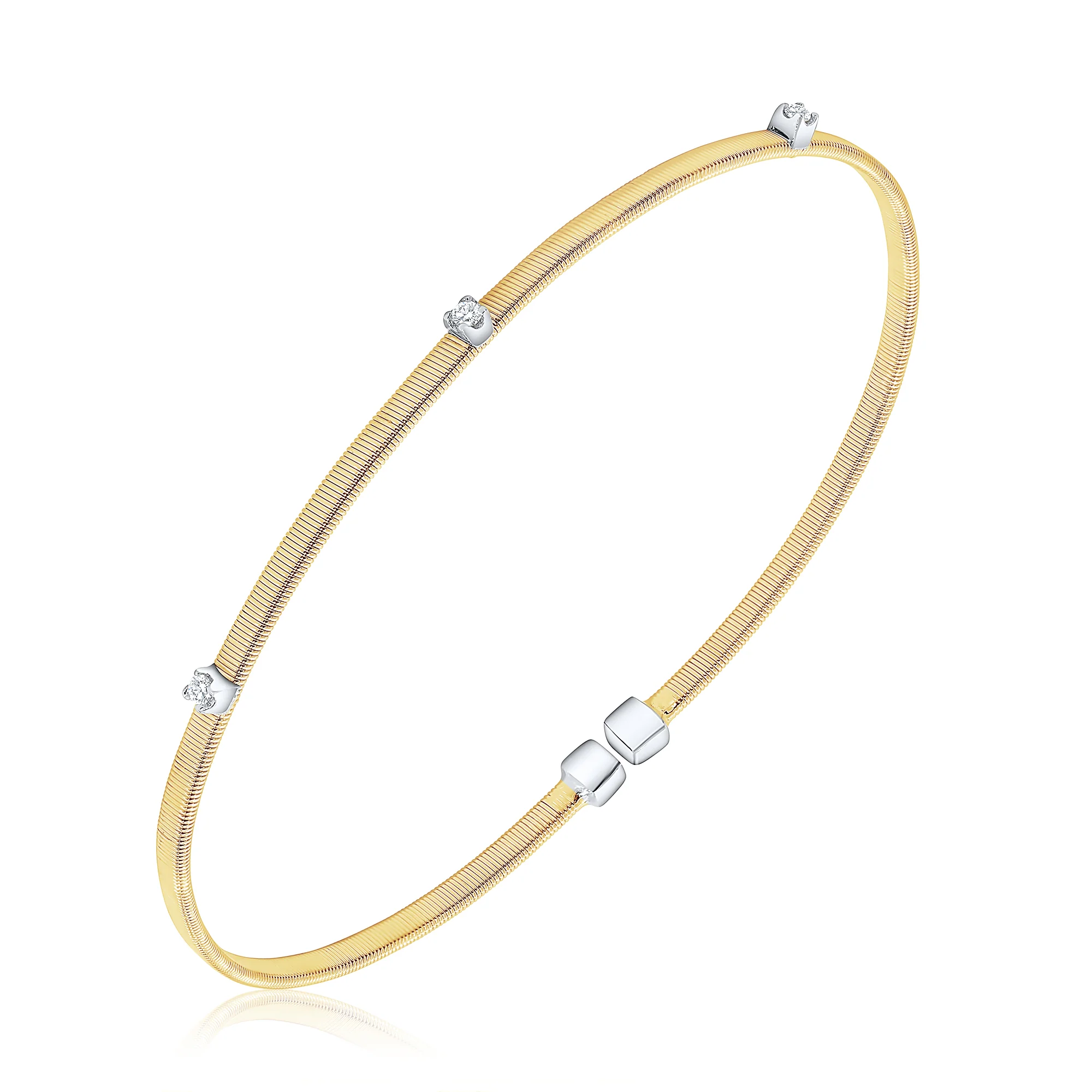 3 Prong Set Flat Tuboga Spring Cuff - Gold