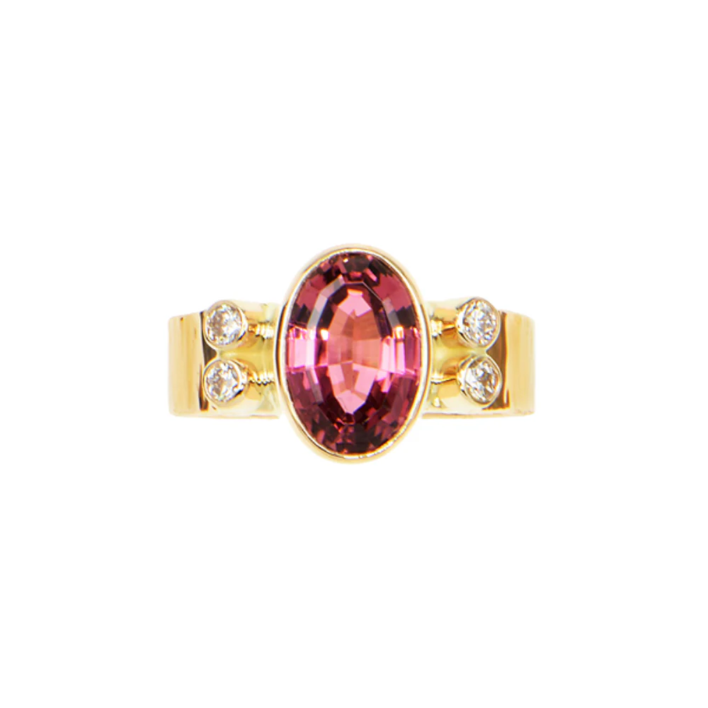 Rubellite Tourmaline and Diamond Faceted Ring - Image 2