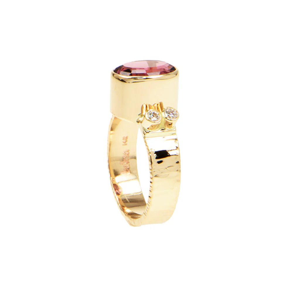 Rubellite Tourmaline and Diamond Faceted Ring - Image 3