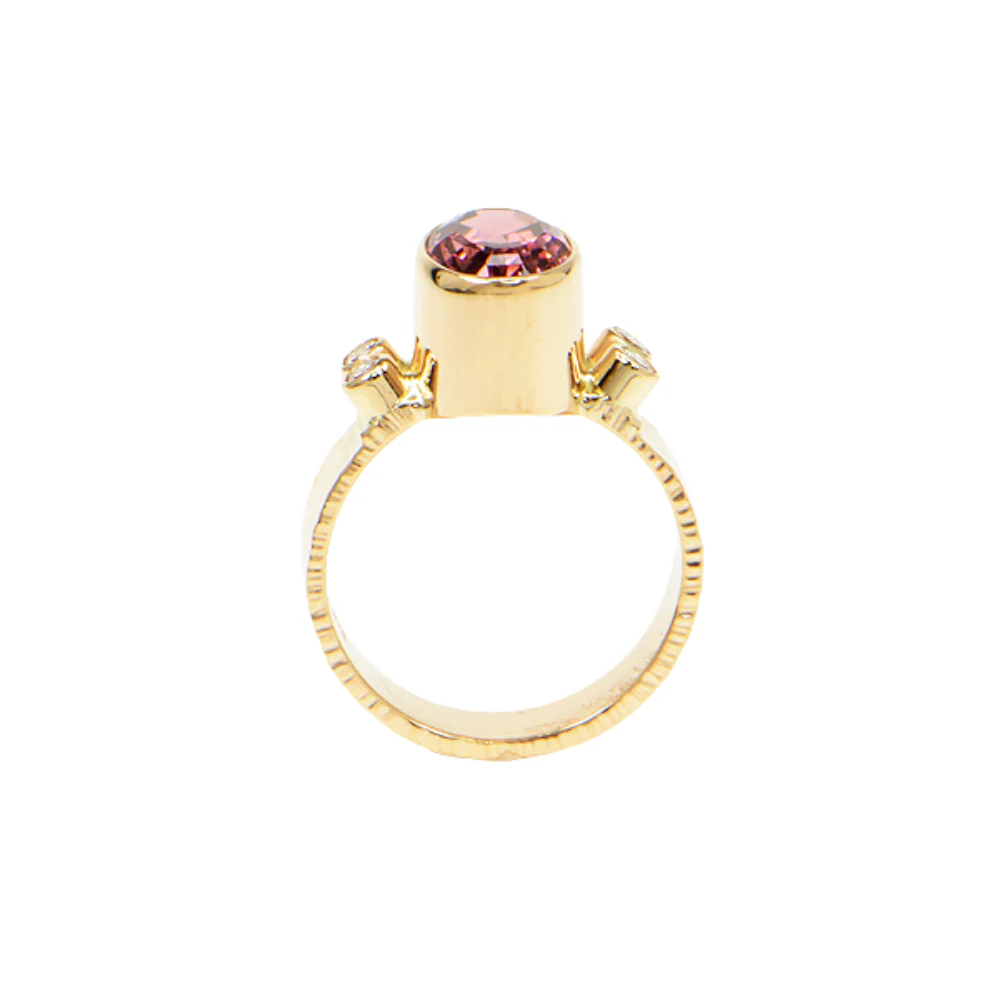 Rubellite Tourmaline and Diamond Faceted Ring - Image 4