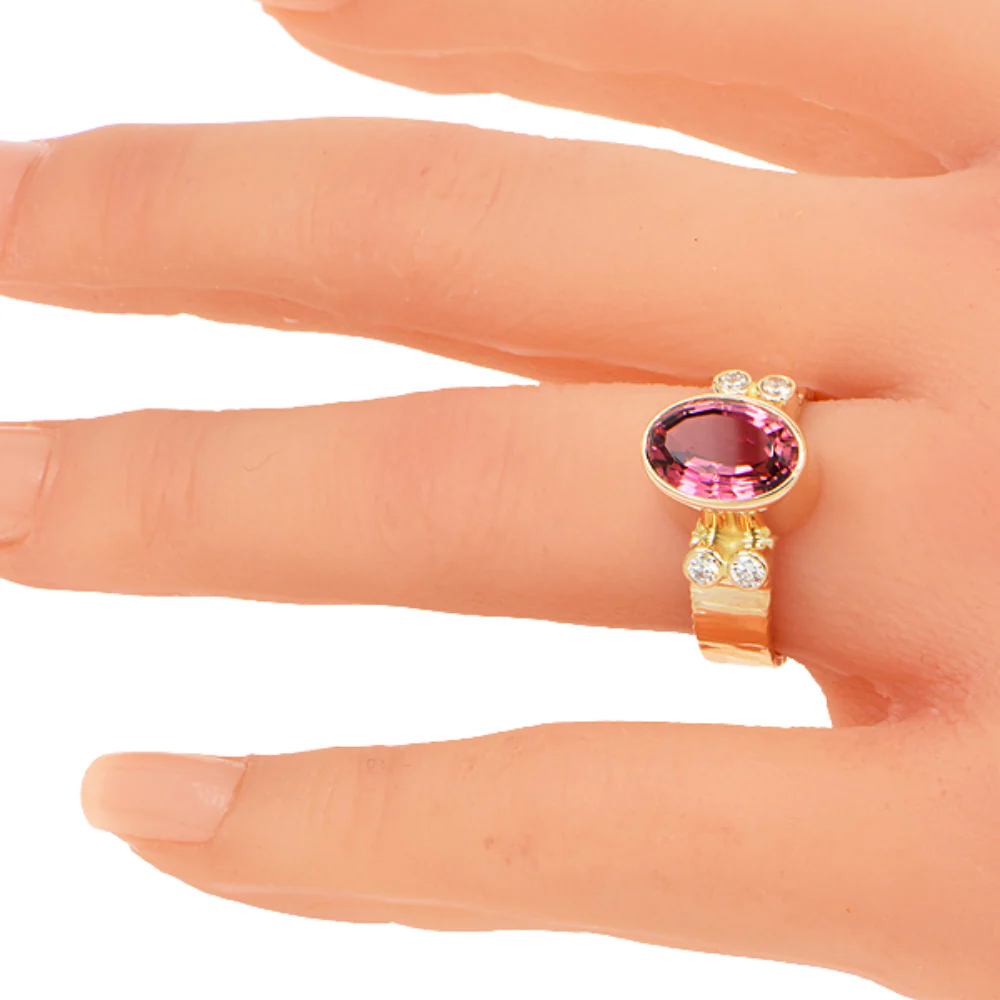 Rubellite Tourmaline and Diamond Faceted Ring - Image 5
