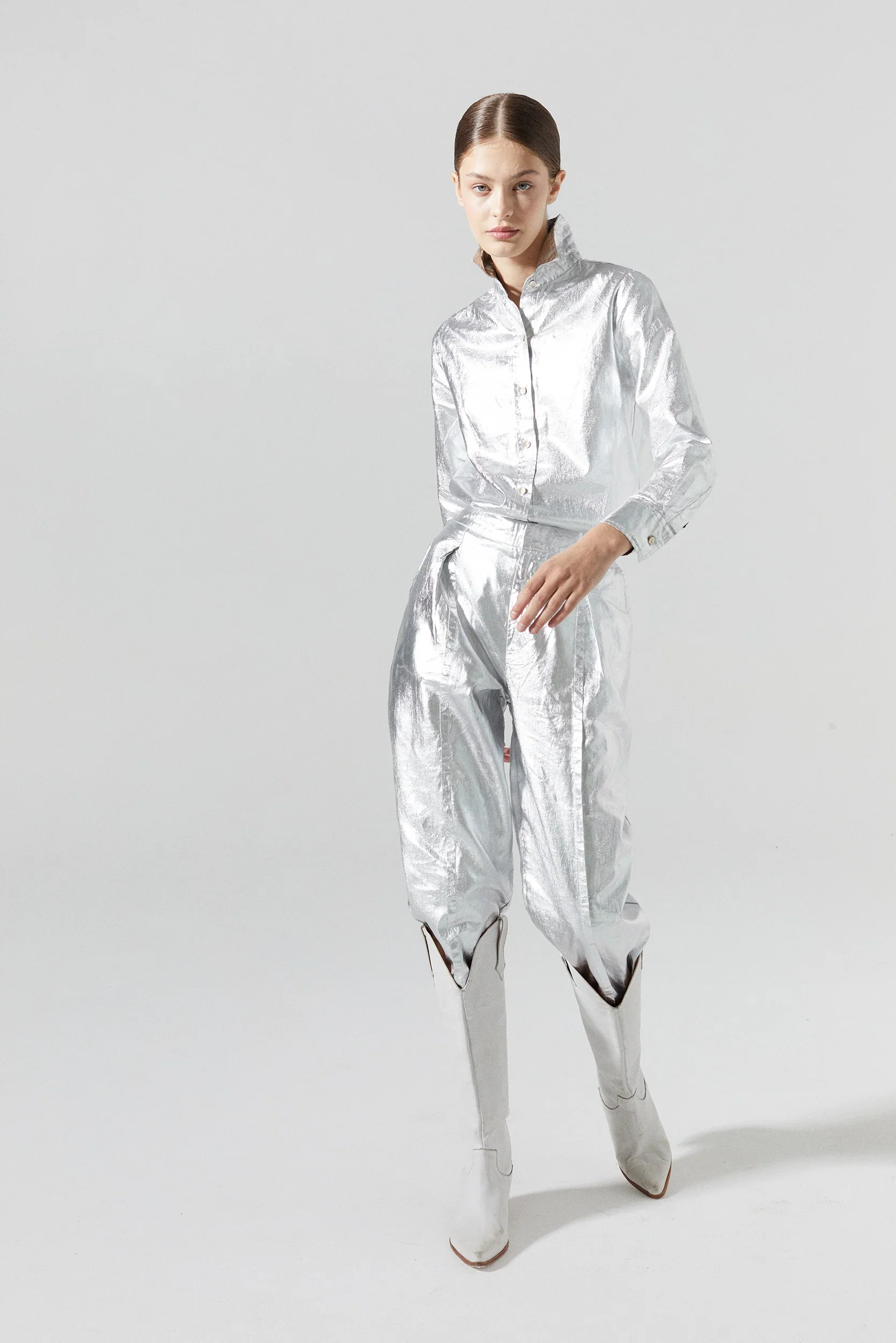 San Marino Metallic Linen Shirt- Silver - Image 4