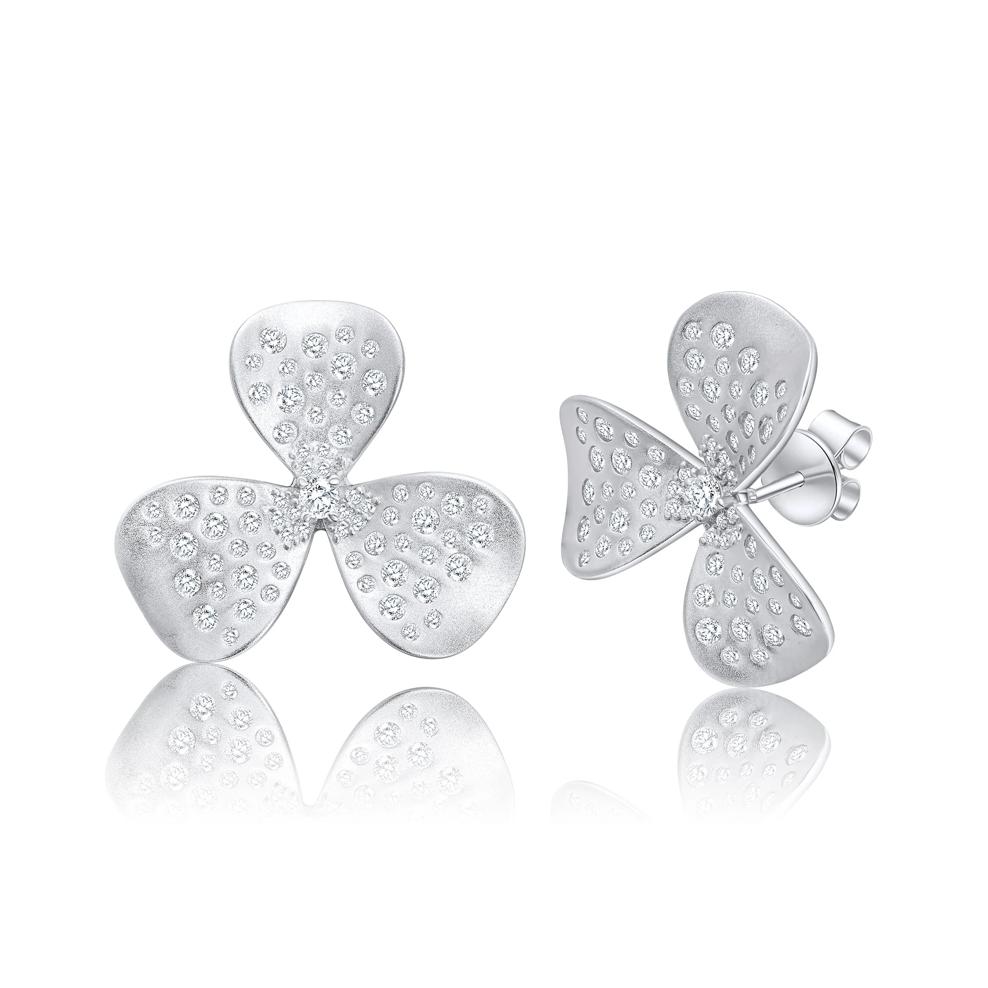 Satin Pave Petals Earrings - Silver