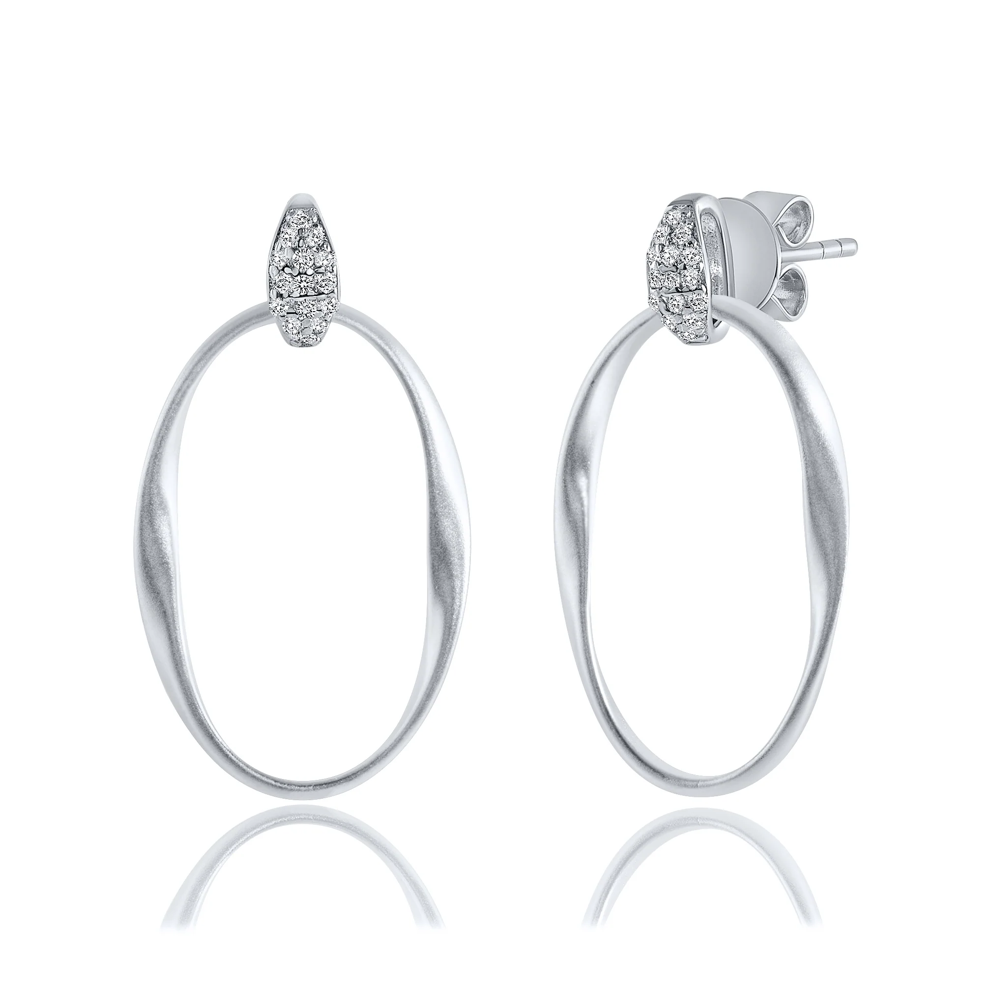 Satin Silver Oval Drop Earrings