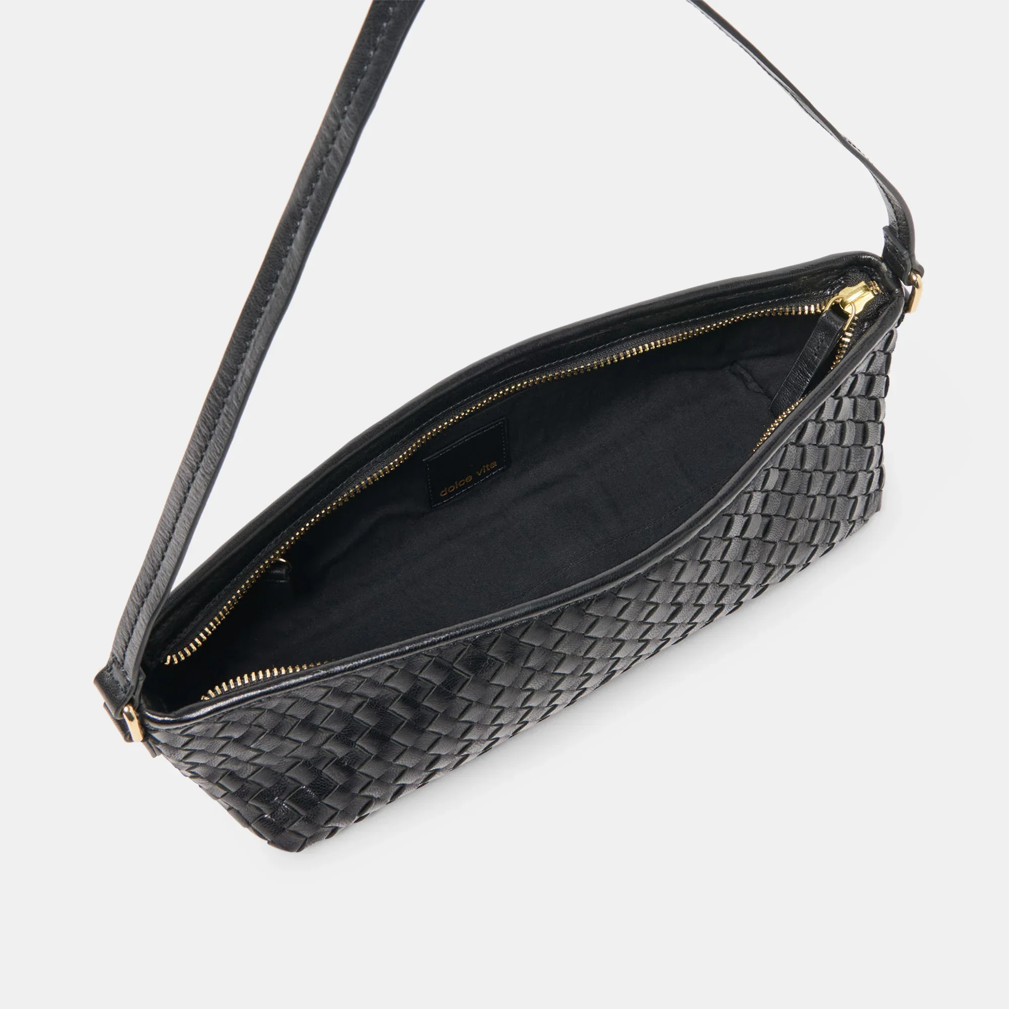 Savaii Black Woven Leather Shoulder Bag - Image 3