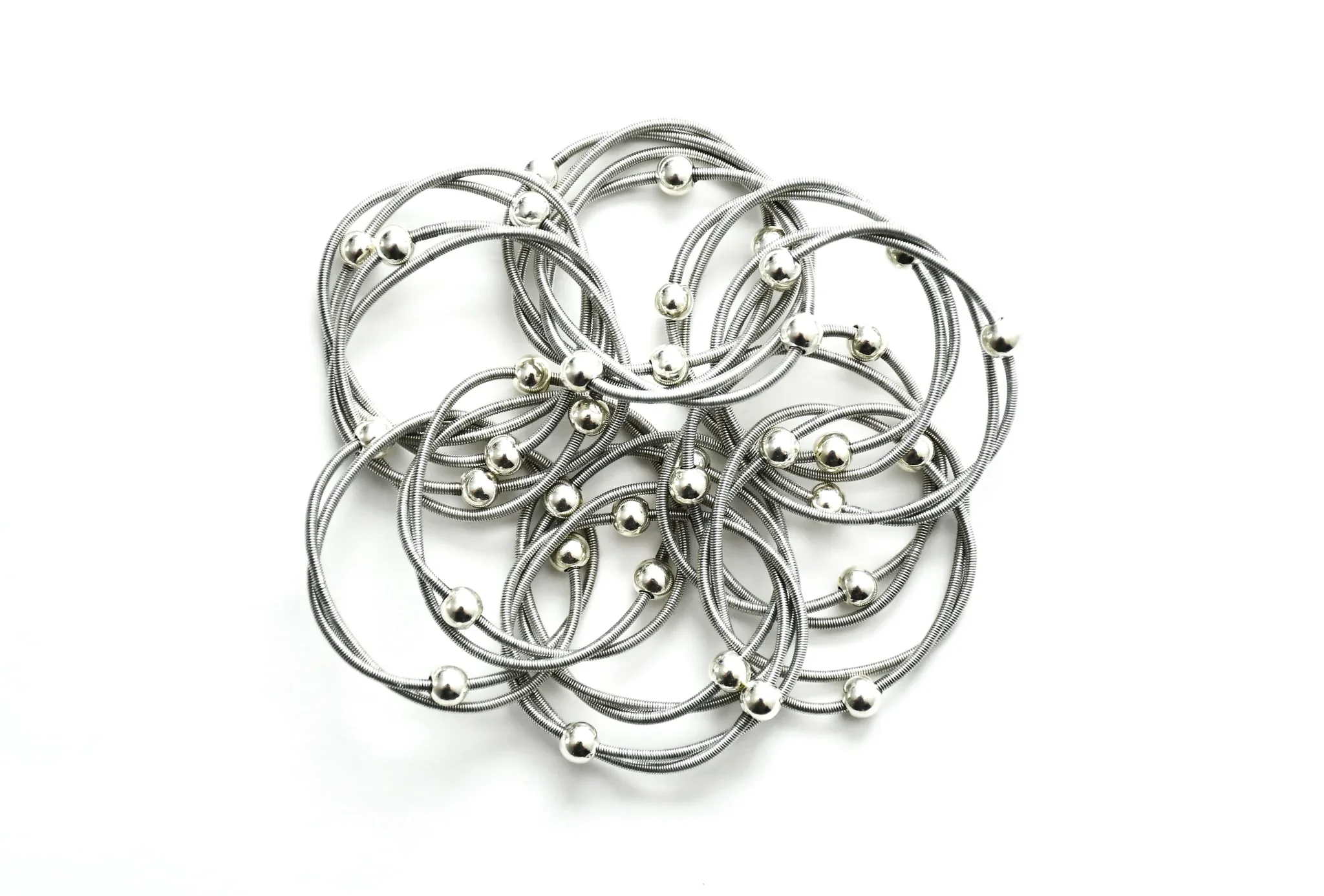 Silver Multi Rings Bracelet with Silver Beads