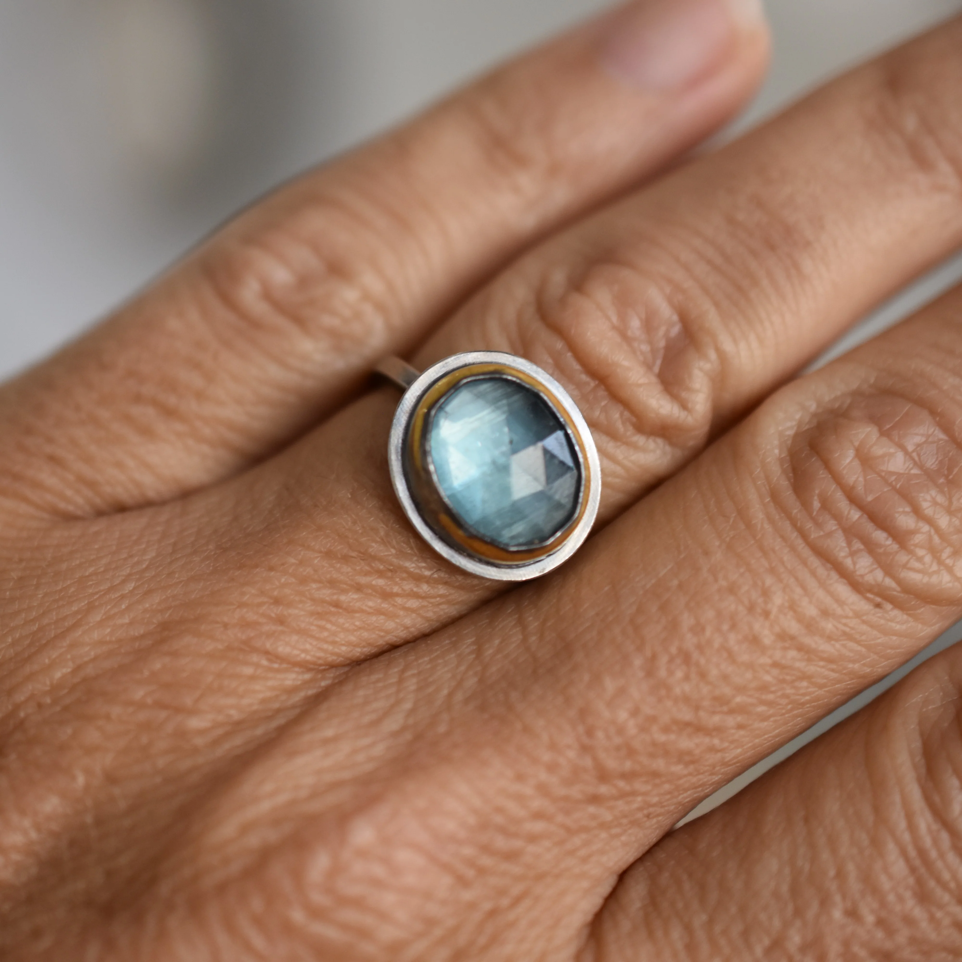 Sky Blue Kyanite Crescent Rim Ring - 10x14mm - Image 2