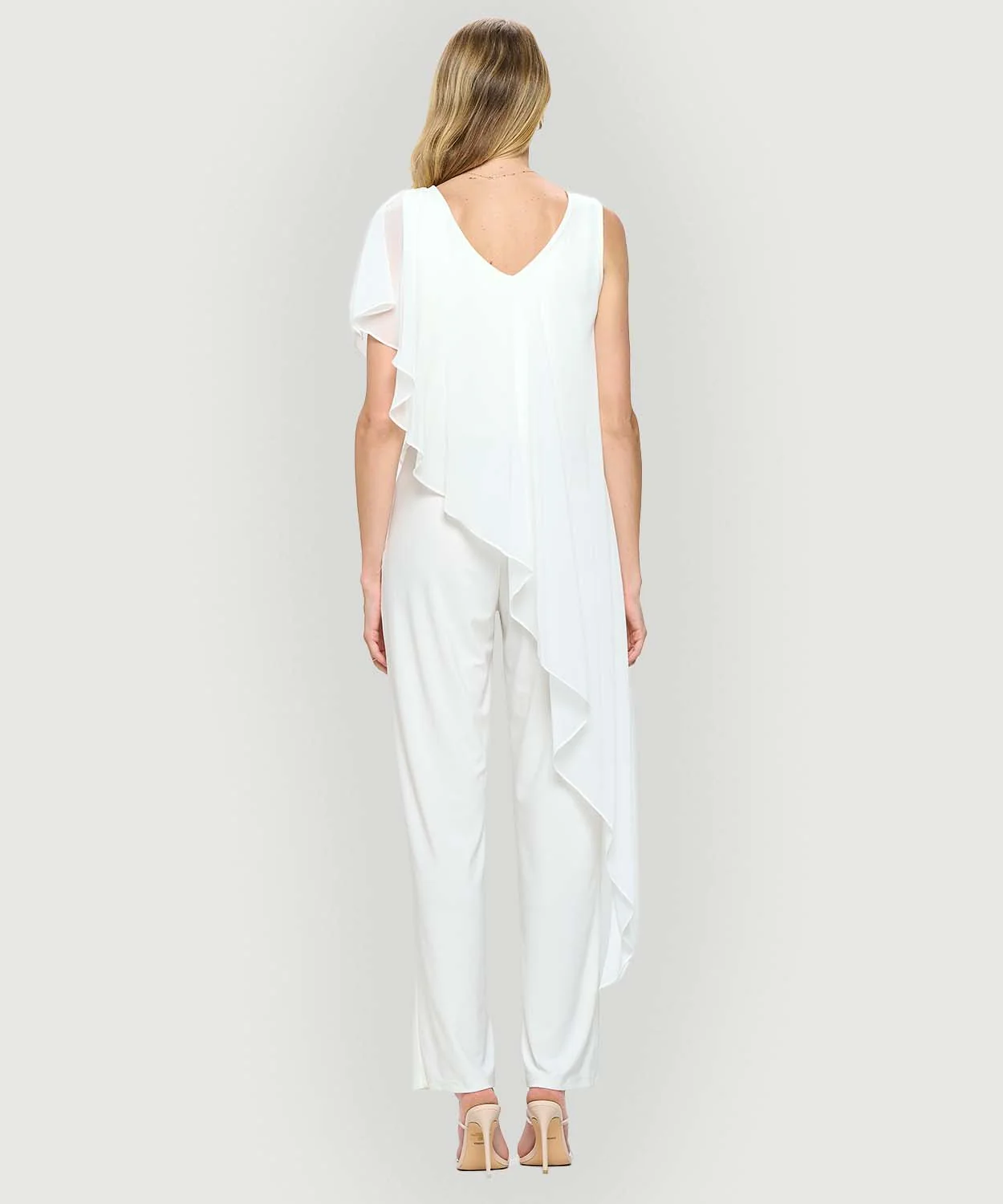 Sleeveless Jumpsuit with Asymmetrical Overlay - Ivory - Image 3