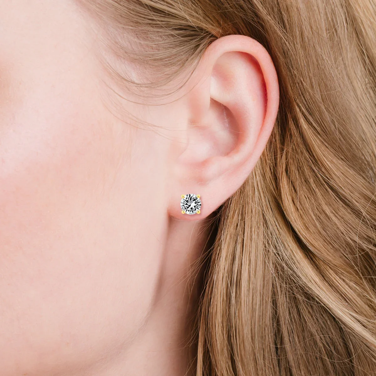 Solitaire Brilliant Stud Earrings in Gold - 3 CT - Image 2