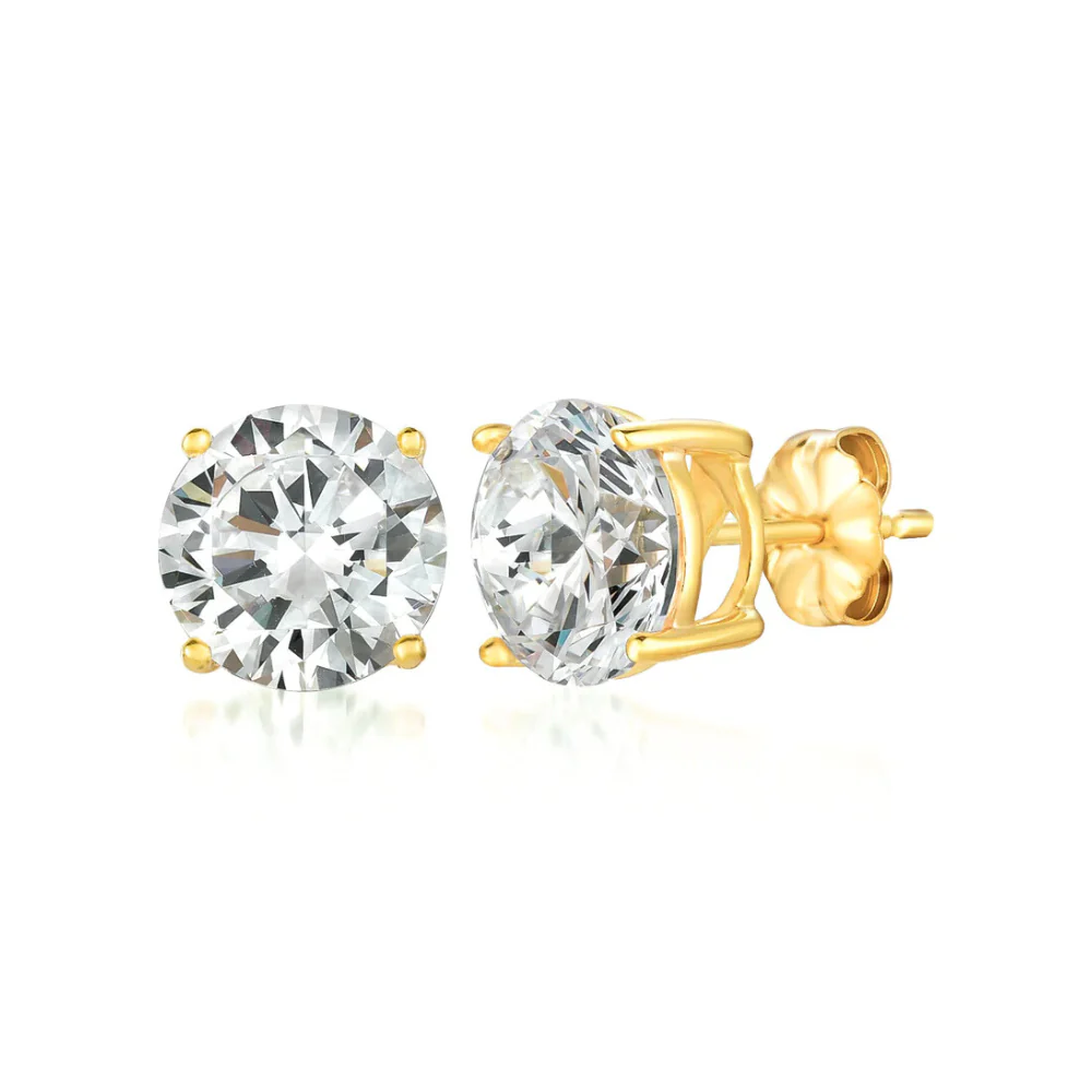 Solitaire Brilliant Stud Earrings Finished in 18kt Yellow Gold - 2 ct