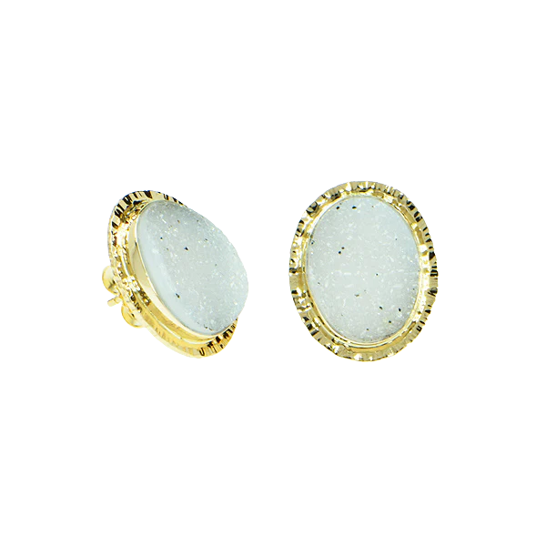 Speckled White Drusy Quartz Cabochon Earrings - Image 2