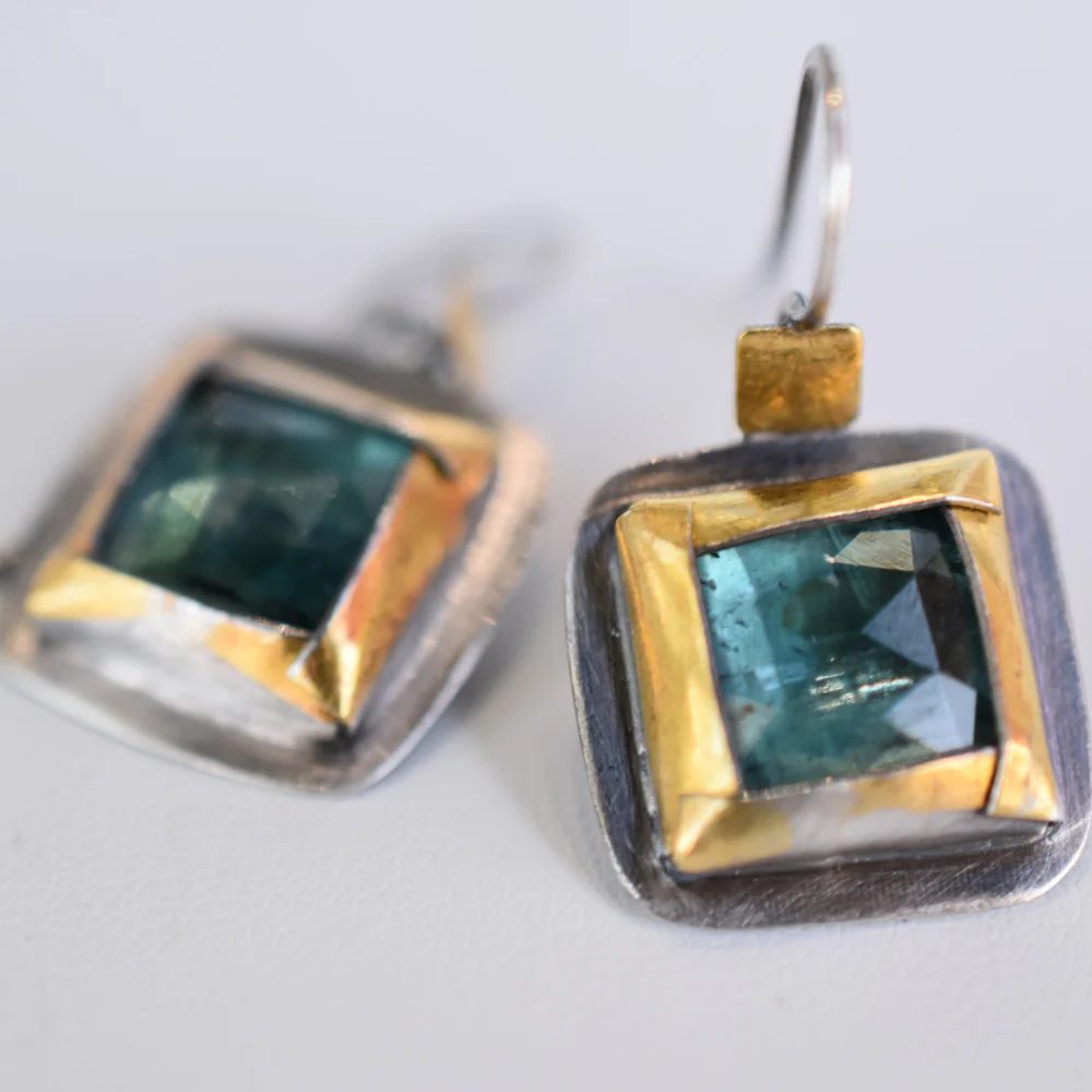 Square Folds Earrings ~ Green Kyanite - Image 2