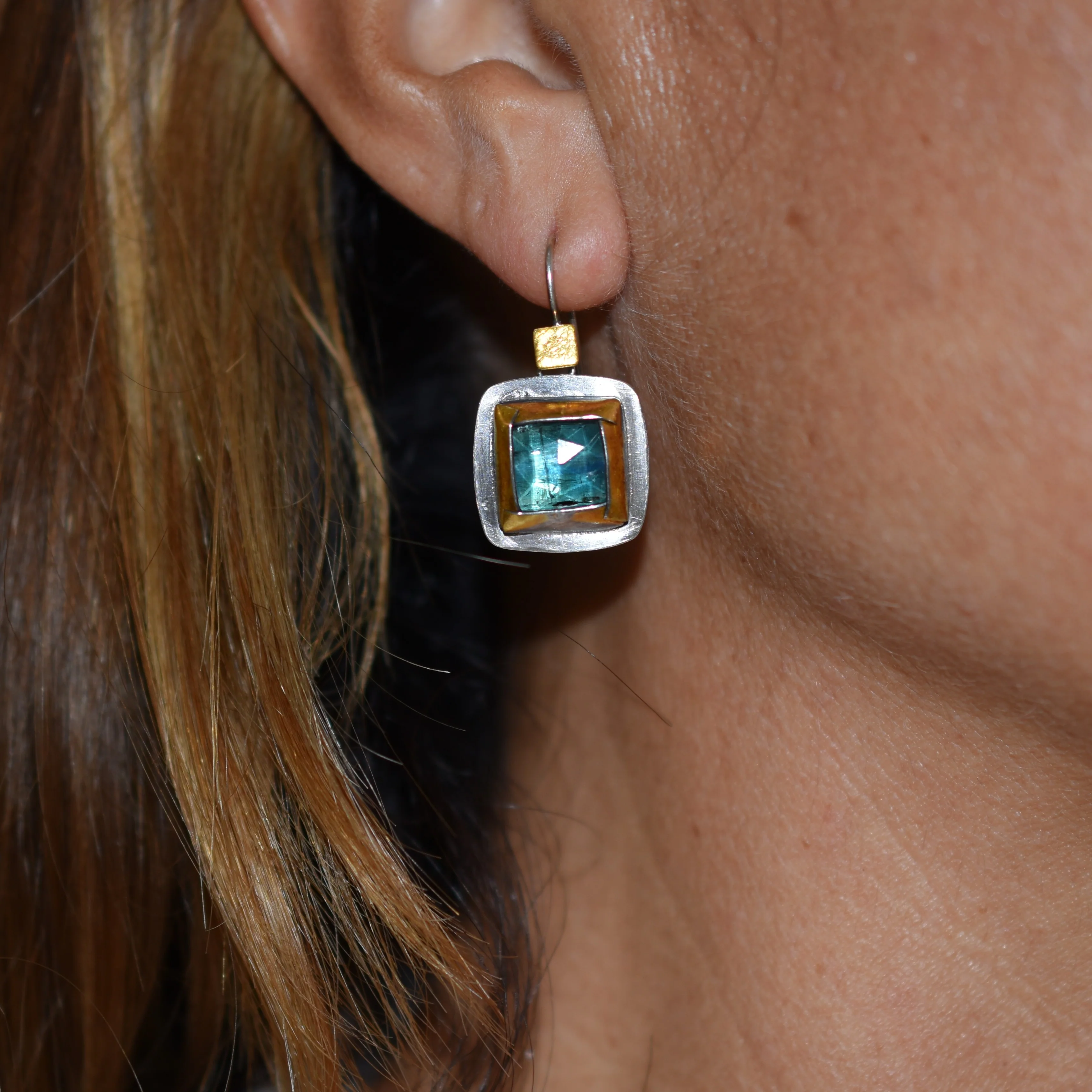 Square Folds Earrings ~ Green Kyanite - Image 3
