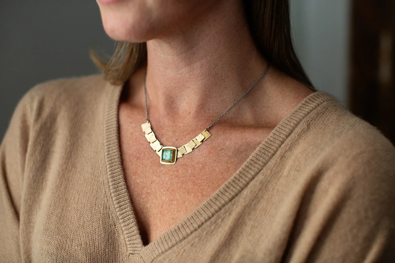 Square Pivot Necklace ~ Green Kyanite - Image 3