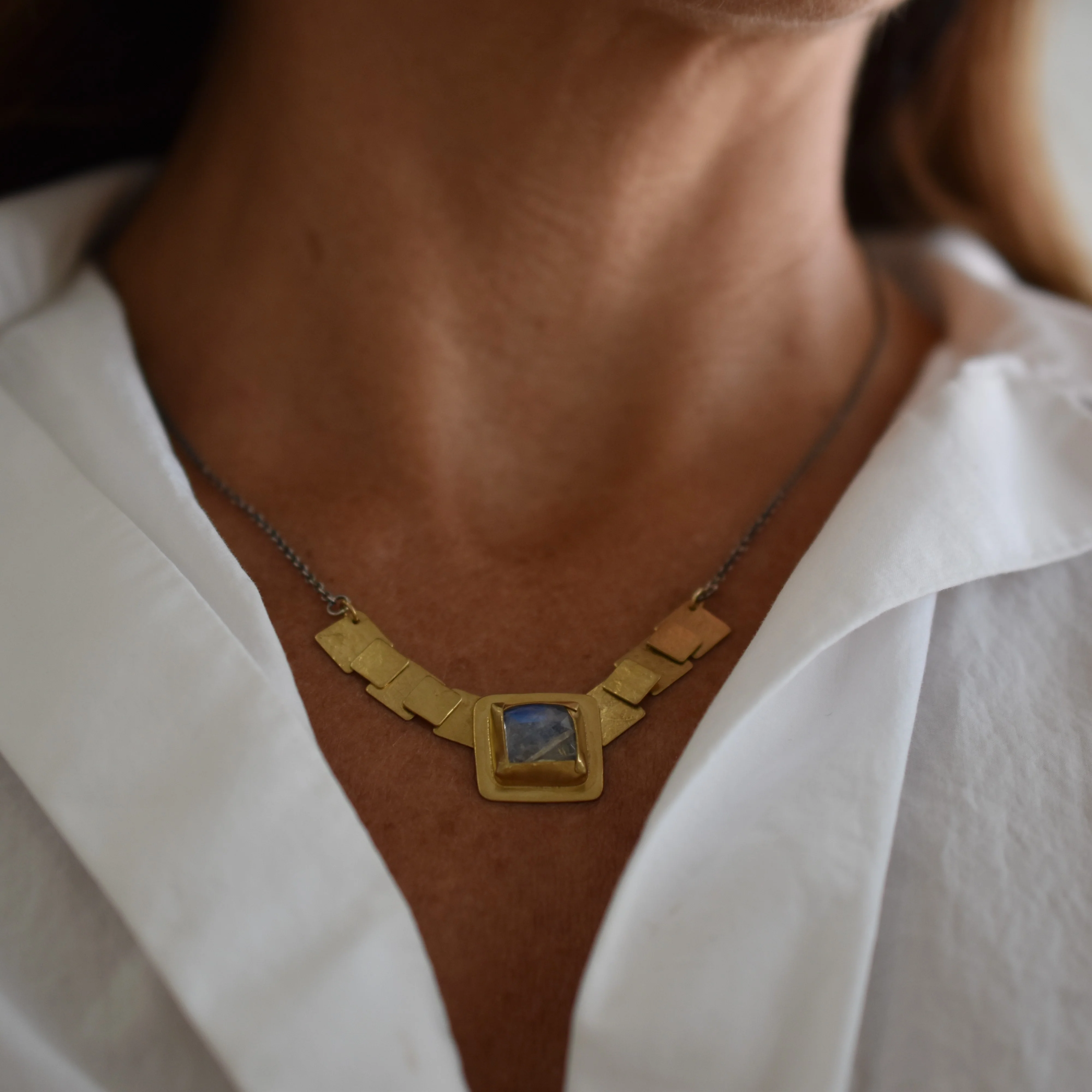Square Pivot Necklace ~ Rainbow Moonstone - Image 4