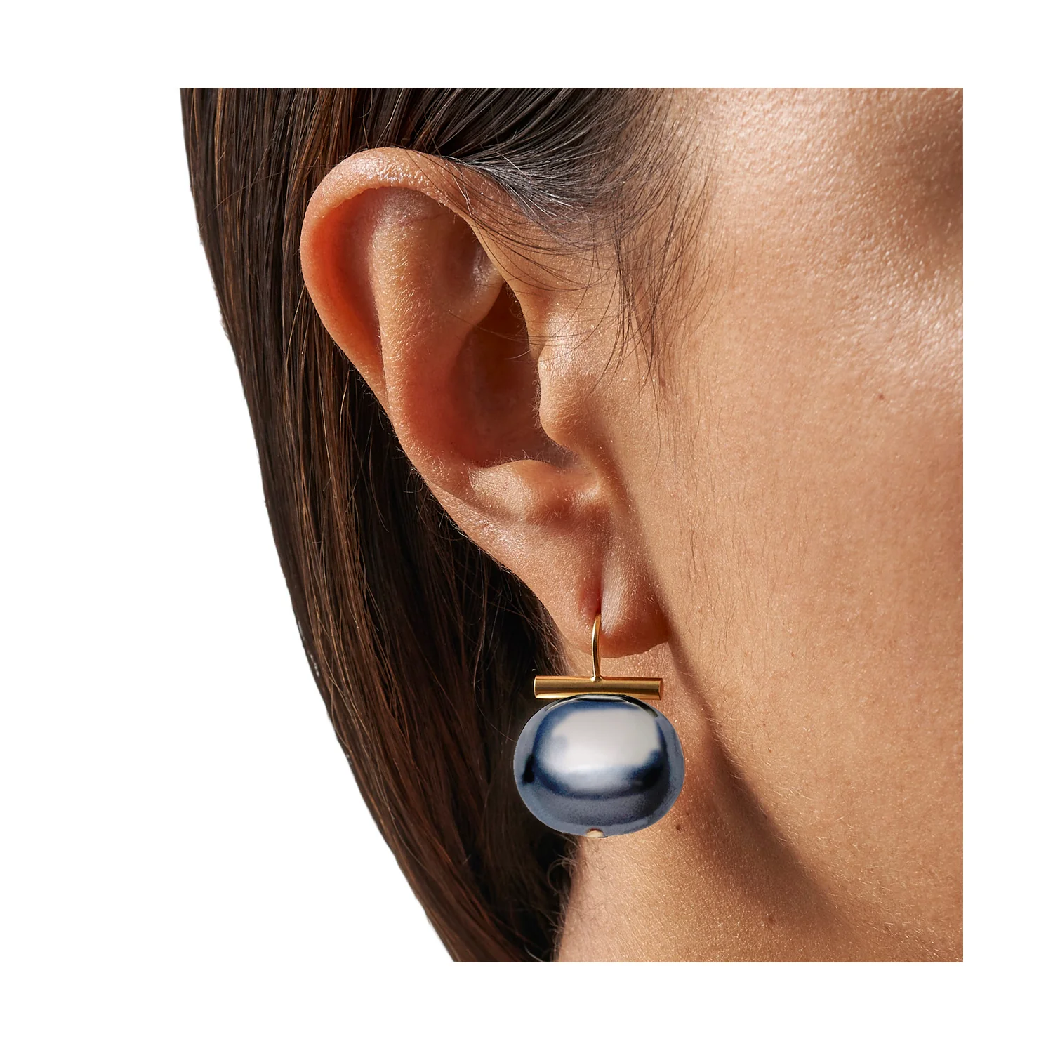 Large Pebble Pearl Earrings- Gold/Grey - Image 2