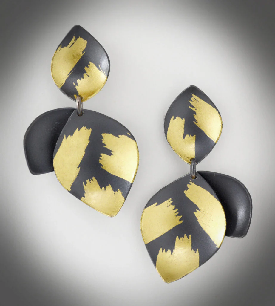Three Leaf Drop Earrings in Oxidized Silver - Image 2