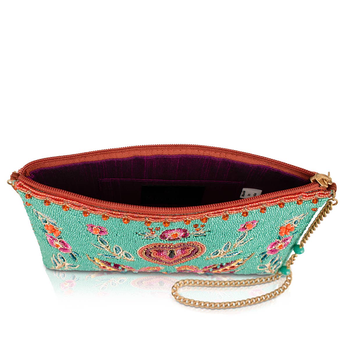 Two In Love Lovebirds and Heart on Turquoise Beaded Handbag - Image 4