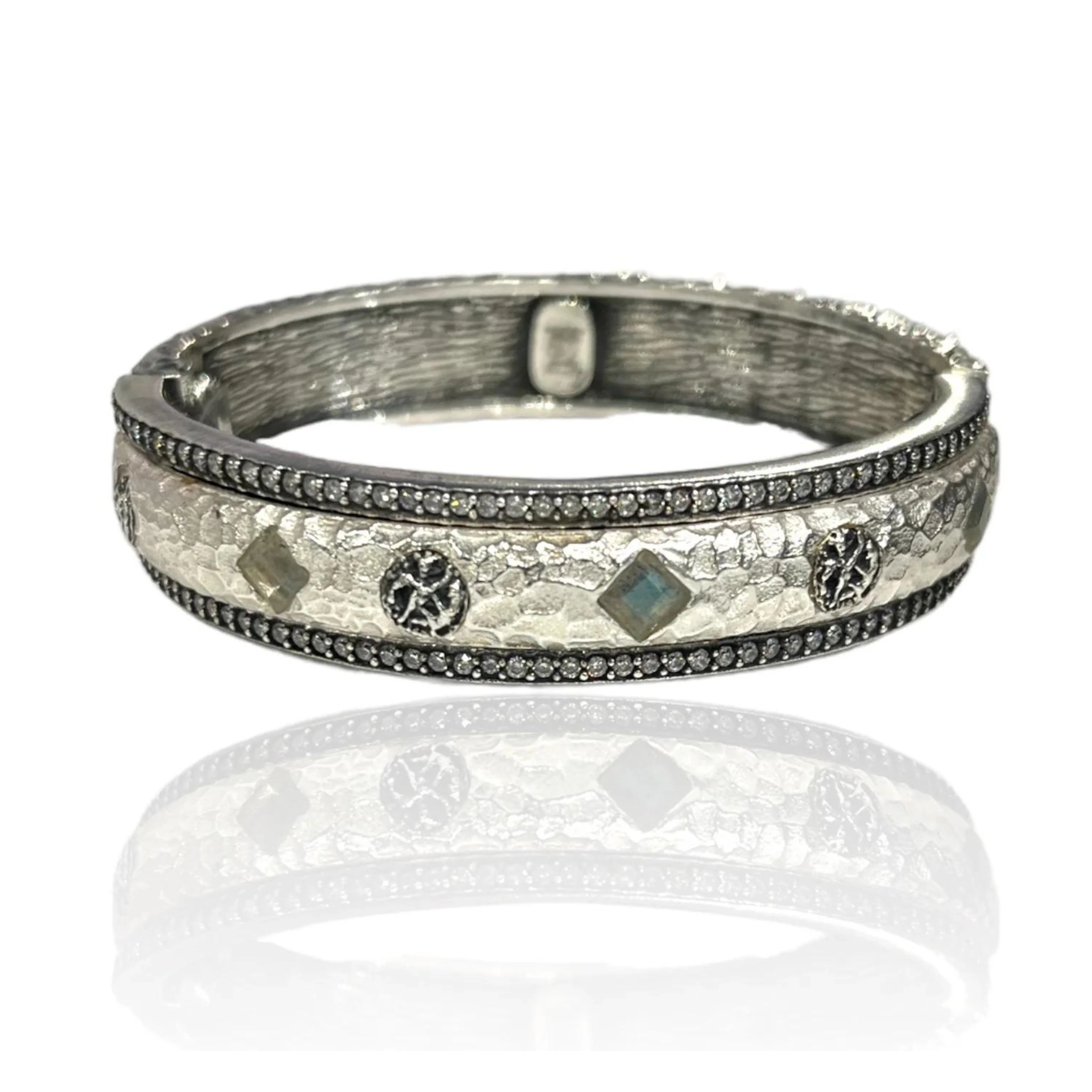 Vintage Silver and Satin Silver Labradorite Mota Coin Bangle