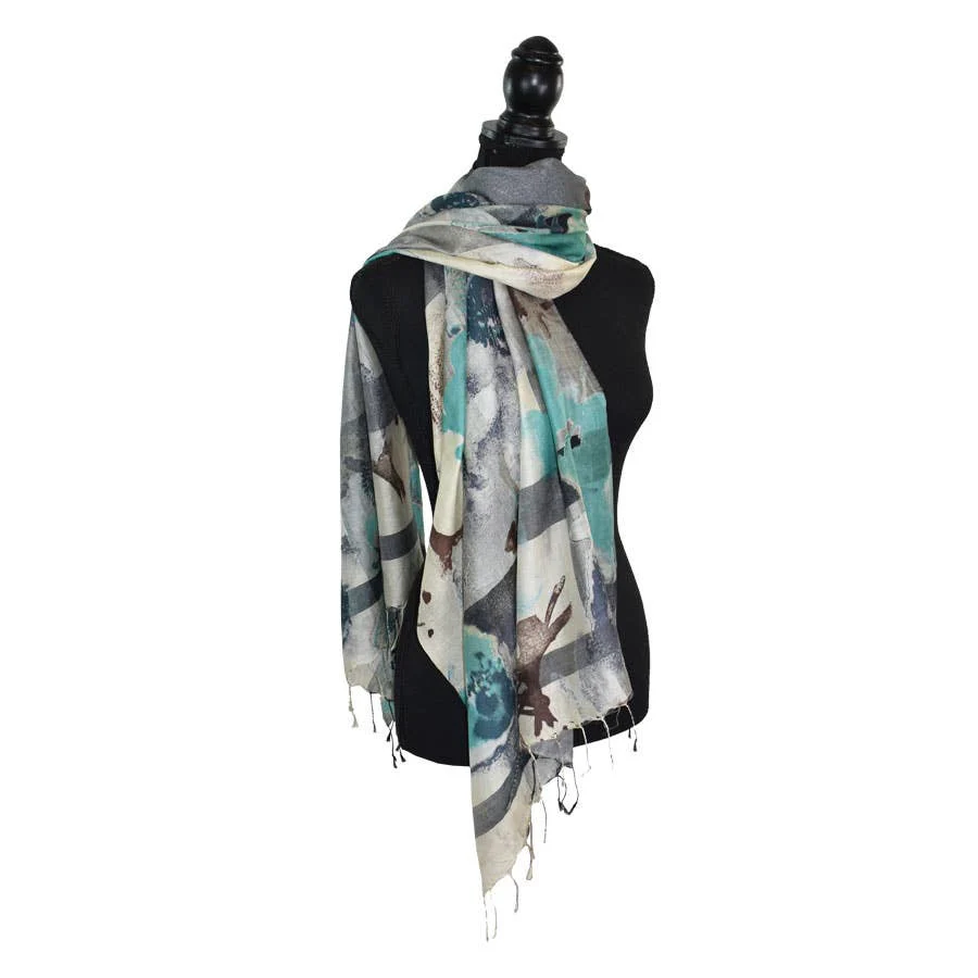 Yelena Handmade Abstract Floral Silk Scarf - Image 5